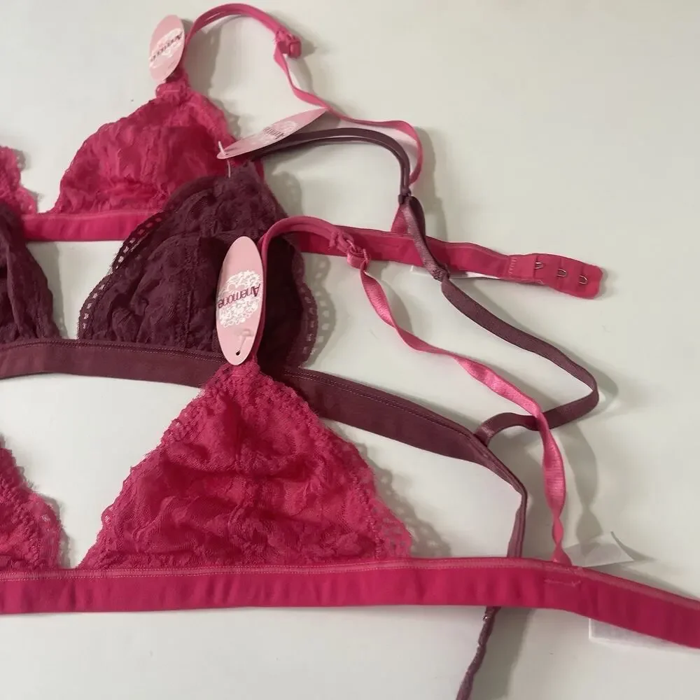3-pack Women Lace Bralette Sexy‎ Bra Floral Lingerie Night Top Triangle M/L